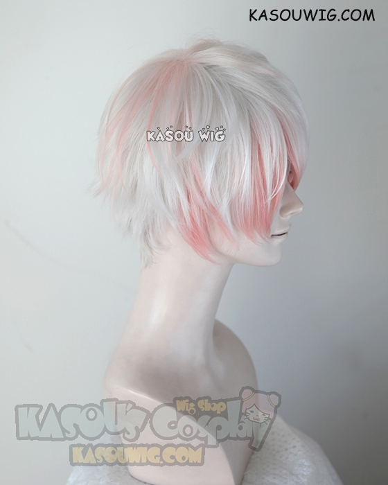 Mystic Messenger Unknown / Saera short layered white wig with pink 