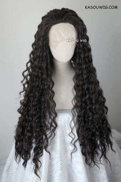 Lace Front>>> Moana brown black curly long cosplay wig