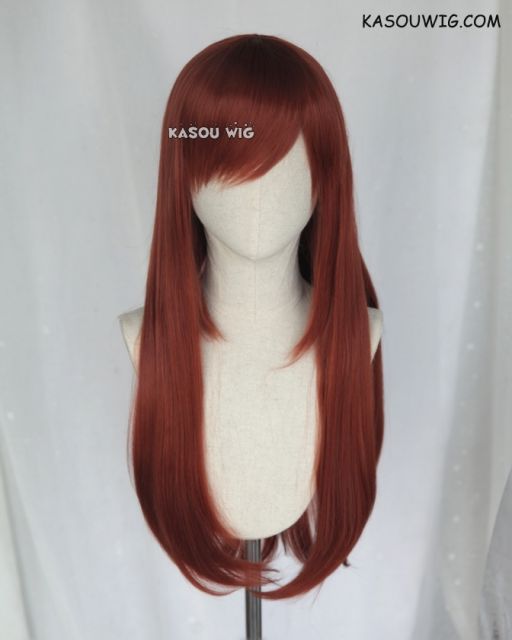 L-2 / KA044 Burnt umber red 75cm long straight wig . Heating Resistant fiber