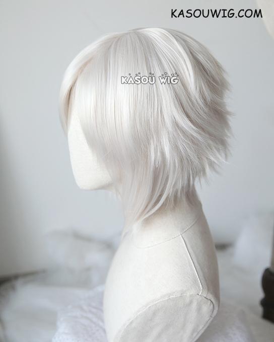 D. Gray man Allen Walker short pearl white side parted cosplay wig