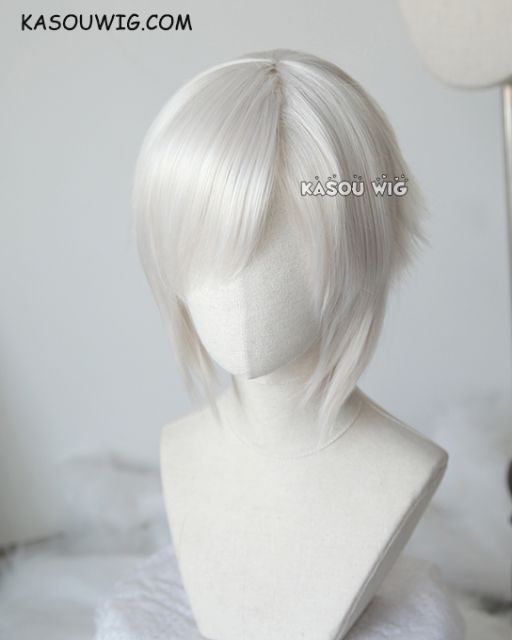 D. Gray-man Allen Walker short pearl white side parted cosplay wig . SP05