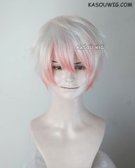 Mystic Messenger Unknown / Saeran short layered white wig with pink highlights