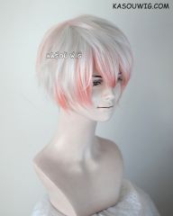 Mystic Messenger Unknown / Saeran short layered white wig with pink highlights