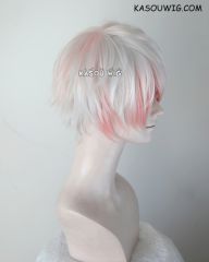 Mystic Messenger Unknown / Saeran short layered white wig with pink highlights