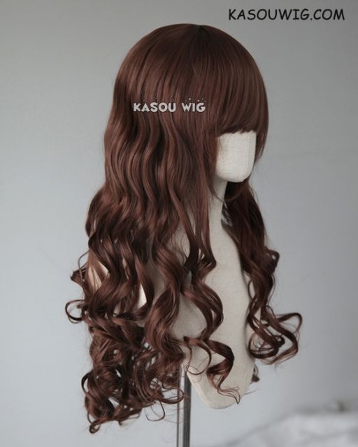 L-1 / KA027 Coffee Brown 75cm long curly wig . Hiperlon fiber