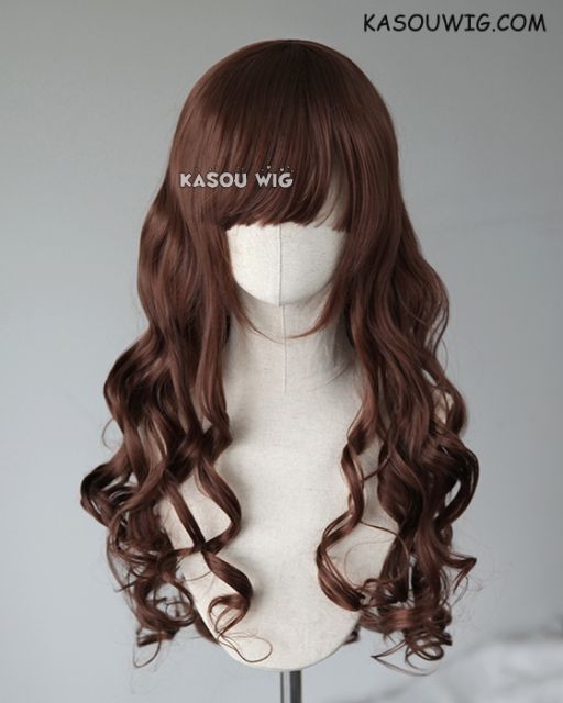 L-1 / KA027 Coffee Brown 75cm long curly wig . Hiperlon fiber