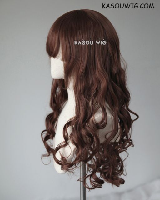 L-1 / KA027 Coffee Brown 75cm long curly wig . Hiperlon fiber