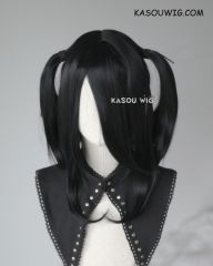 M-2 / KA032 ┇ 50CM / 19.7" jet black  pigtails base wig with long bangs.