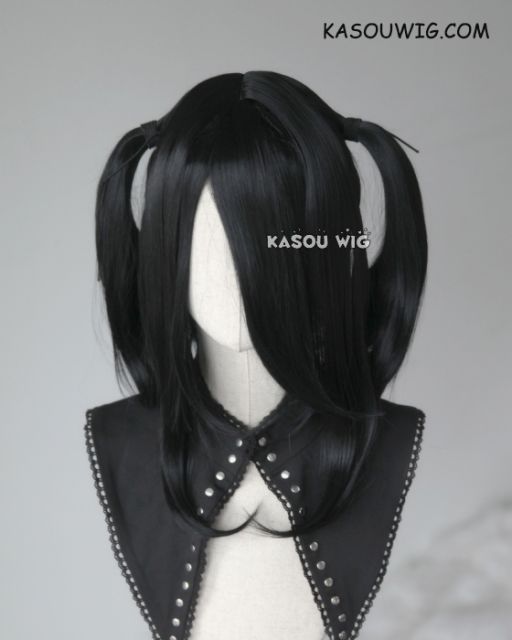 M-2 / KA032 ┇ 50CM / 19.7" jet black  pigtails base wig with long bangs.