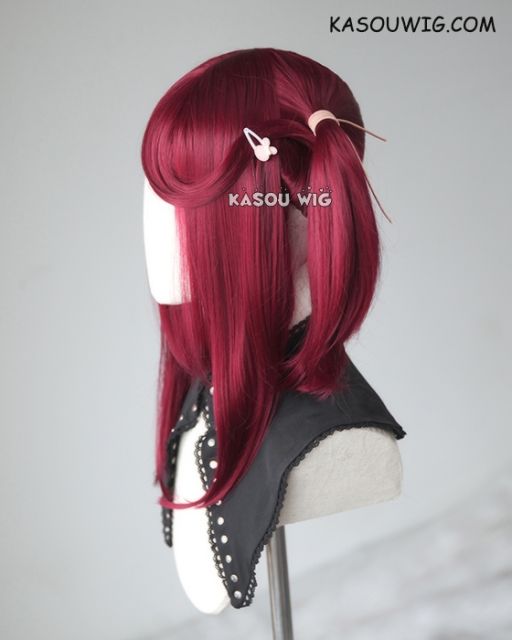 M-2 / KA043 ┇ 50CM / 19.7"  Carmine red pigtails base wig with long bangs.