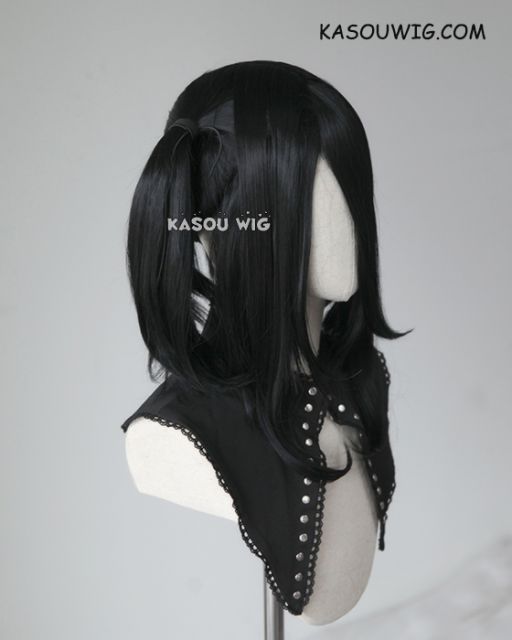 M-2 / KA032 ┇ 50CM / 19.7" jet black  pigtails base wig with long bangs.