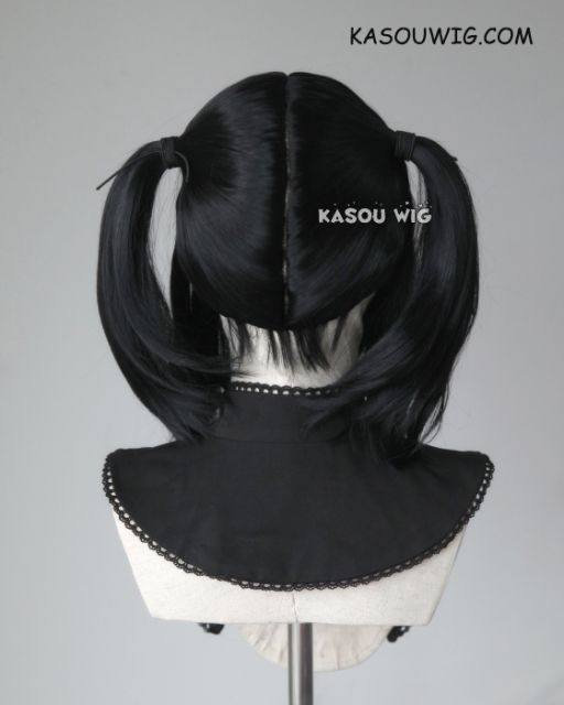 M-2 / KA032 ┇ 50CM / 19.7" jet black  pigtails base wig with long bangs.