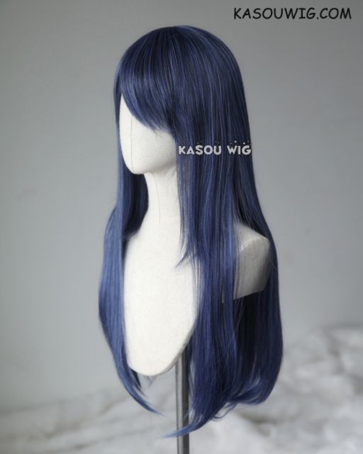 L-2 / KA051 navy blue 75cm long straight wig . Heating Resistant fiber