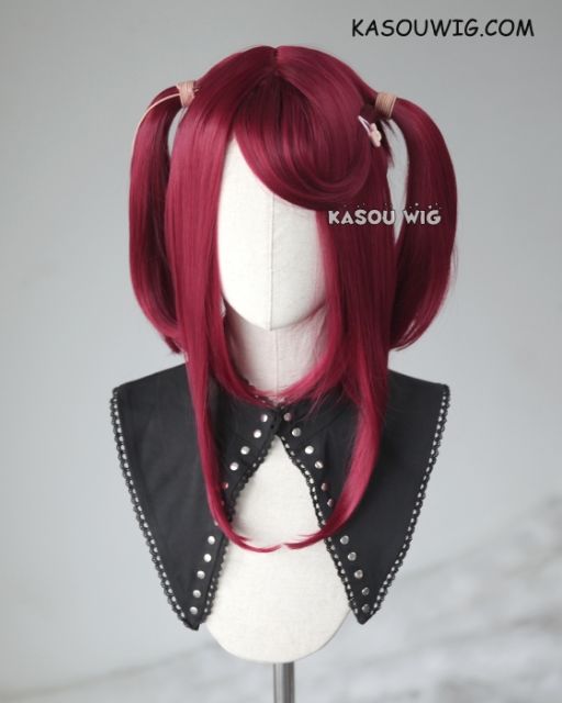 M-2 / KA043 ┇ 50CM / 19.7"  Carmine red pigtails base wig with long bangs.