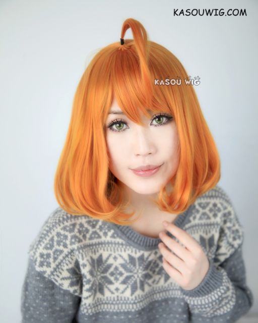 RWBY Penny Polendina short orange curly bob wig with ahoge ( large skin top)