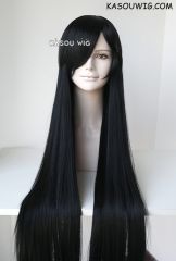 L-4 KA032 long straight versatile jet black cosplay wig  100cm / 39.5"