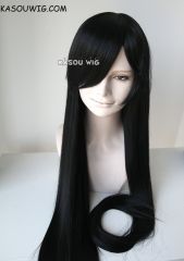 L-4 KA032 long straight versatile jet black cosplay wig  100cm / 39.5"