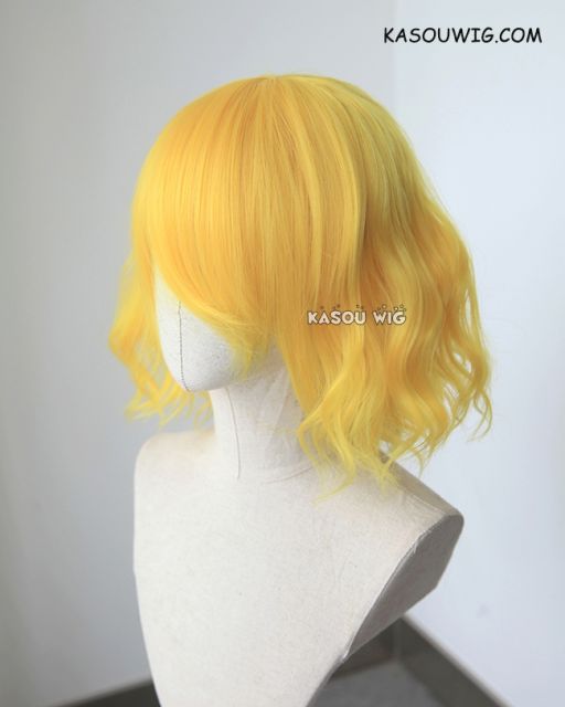 S-4 / SP35 bright yellow blonde loose beach waves lolita . harajuku wig with bangs 35cm