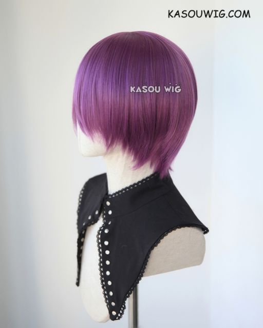 S-2 / SP40 grape purple short bob smooth cosplay wig with long bangs . Tangle Resistant fiber