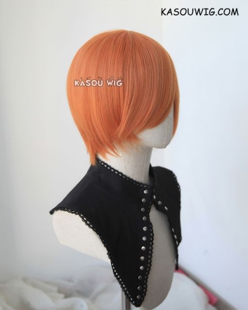 S-2 / SP15 pumpkin orange short bob smooth cosplay wig with long bangs . Tangle Resistant fiber