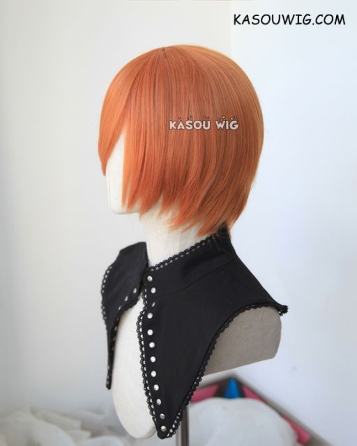 S-2 / SP15 pumpkin orange short bob smooth cosplay wig with long bangs . Tangle Resistant fiber
