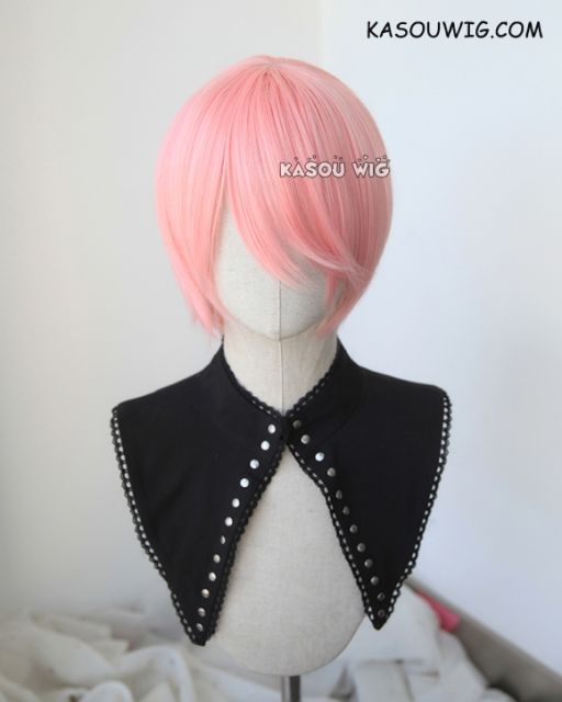 S-2 / SP12 pastel pink short bob smooth cosplay wig with long bangs