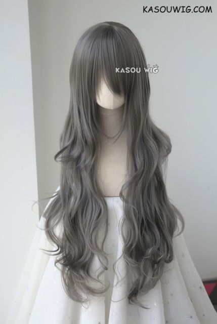 L-3 / KA005 steel gray long layers loose waves cosplay wig . heat-resistant fiber