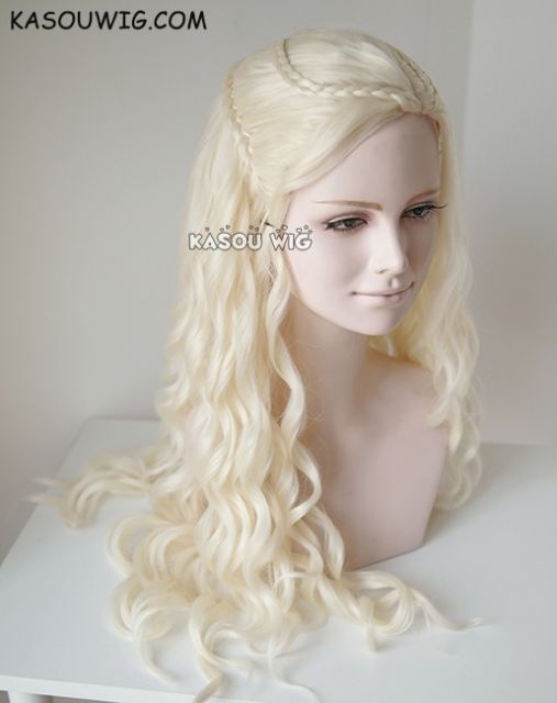 Daenerys Targaryen Game of thrones / A Song of Ice and Fire pale blonde curly cosplay wig 80cm  SP25