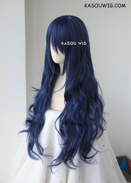 L-3 / KA051 navy blue long layers loose waves cosplay wig . heat-resistant fiber