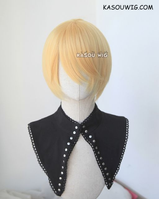 S-2 /  SP01 pastel yellow blonde short bob smooth cosplay wig with long bangs . Tangle Resistant fiber