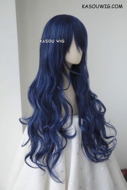 L-3 / KA051 navy blue long layers loose waves cosplay wig . heat-resistant fiber