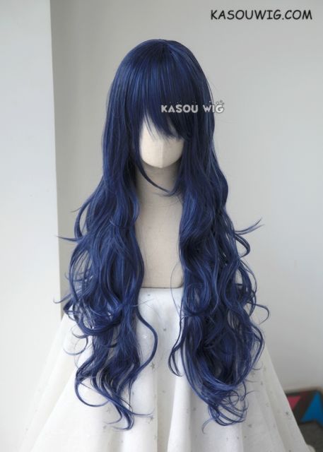 L-3 / KA051 navy blue long layers loose waves cosplay wig . heat-resistant fiber