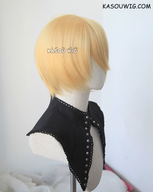 S-2 /  SP01 pastel yellow blonde short bob smooth cosplay wig with long bangs . Tangle Resistant fiber