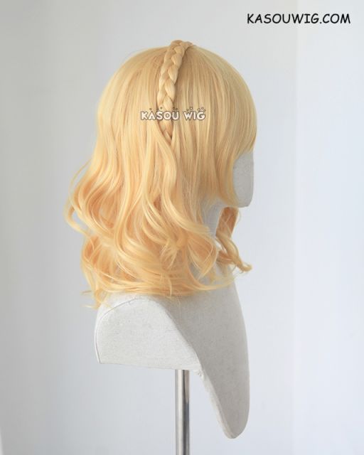 Love Live Sunshine . Aqours Ohara Mari  pastel yellow blonde medium curly cosplay wig. SP01