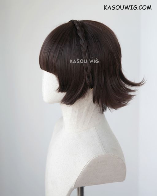 Persona 5 Makoto Niijima short brown cosplay wig with braid . KA030