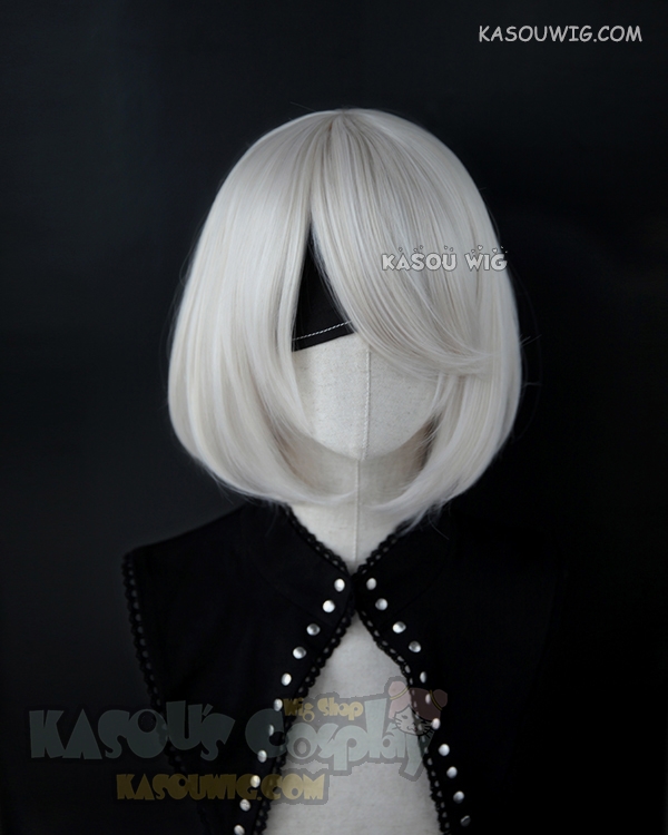 NieR: Automata 2B short bob silver white cosplay wig with long 