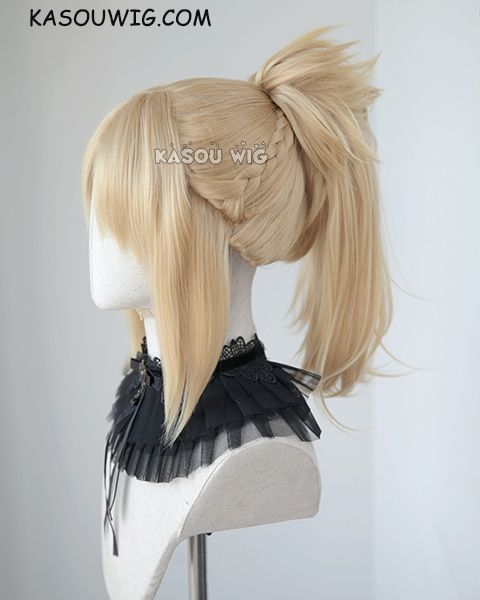 Fate Apocrypha Mordred bright blonde braided ponytail cosplay wig