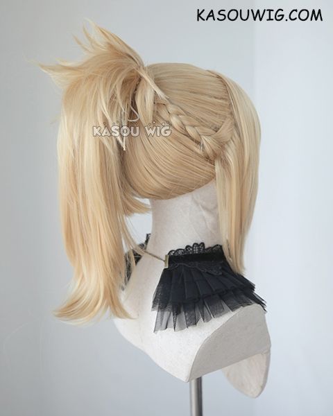 Fate Apocrypha Mordred bright blonde braided ponytail cosplay wig