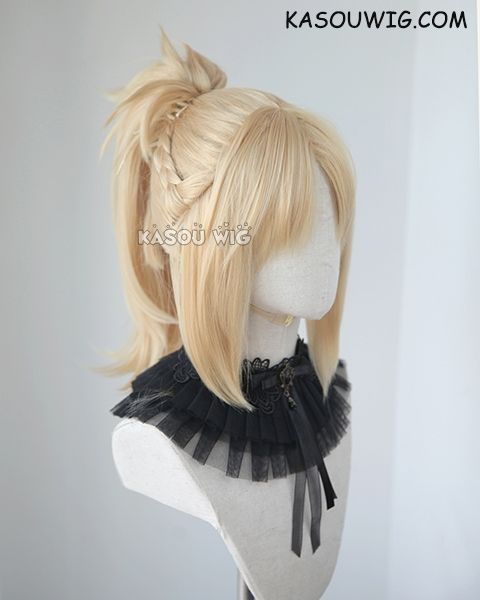 Fate Apocrypha Mordred bright blonde braided ponytail cosplay wig