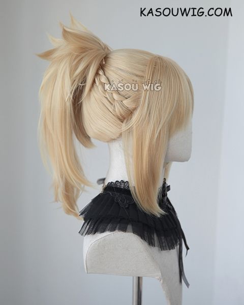 Fate Apocrypha Mordred bright blonde braided ponytail cosplay wig