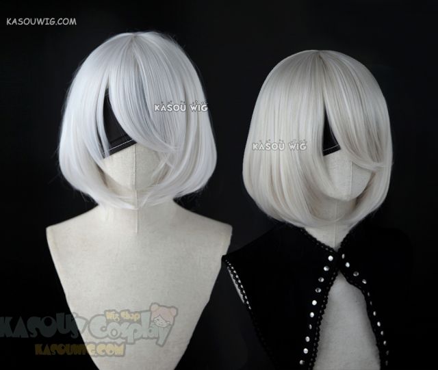 ( 2 colors ) NieR: Automata 2B short bob silver white cosplay wig  with long bangs