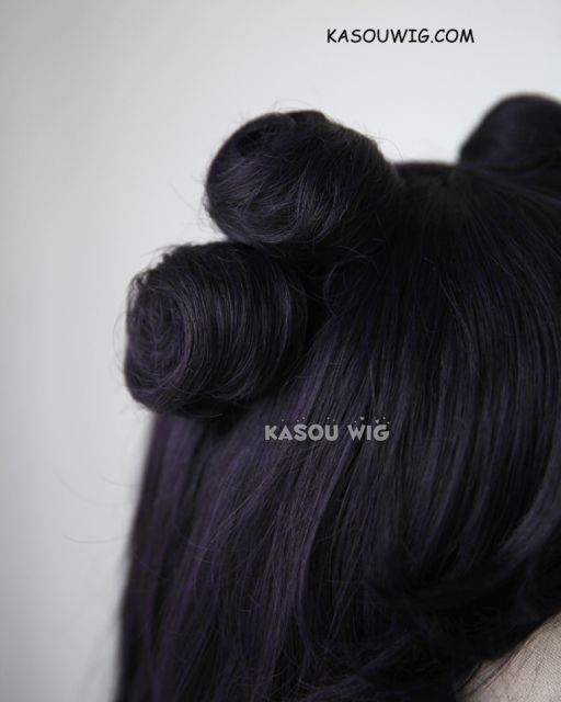 97cm / 38" Sailor Moon Luna deep purple long wavy cosplay wig with pre-styled buns. SP31
