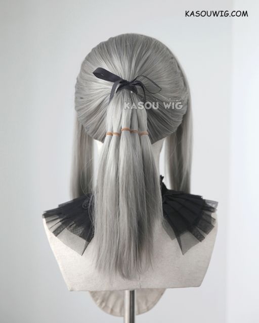 Final Fantasy XV Aranea Highwind warm gray pre-styled ponytail cosplay wig