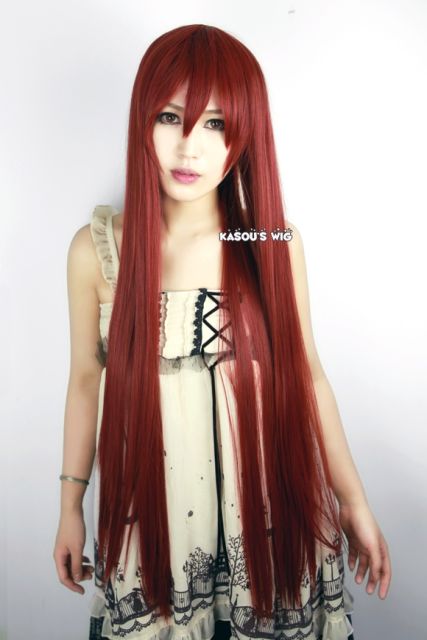 L-4 SP24 long Fire Emblem Cordeli / Steins Gate Makise Kurisu / Fairy Tail Erza Scarlet straight dark red cosplay wig 100cm / 39.5"