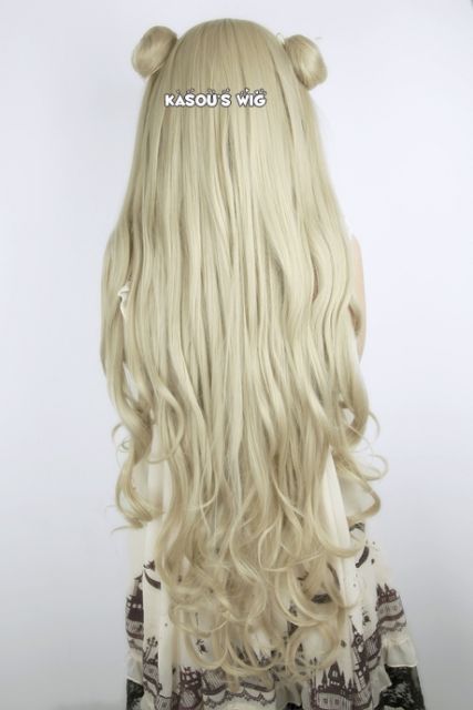 100cm/39.5" Code Geass Akito the Exiled Layla Malkal sand blonde long body wave cosplay wig with 2 buns . SP02