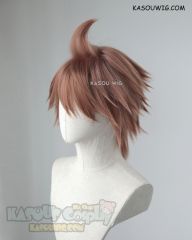 Danganronpa Naegi Makoto short pinkish brown layered wig with a spike on top