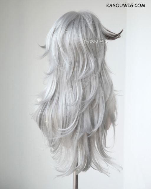 Fate Apocrypha Saber of Black Siegfried medium layered light gray cosplay wig with black streaks KA003