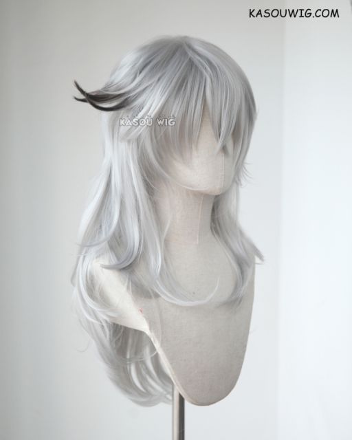 Fate Apocrypha Saber of Black Siegfried medium layered light gray cosplay wig with black streaks KA003