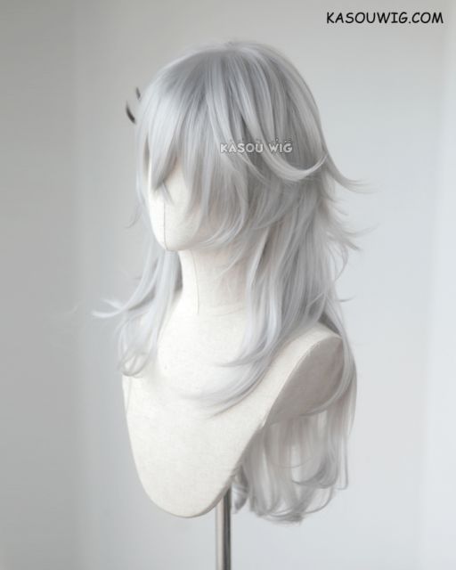 Fate Apocrypha Saber of Black Siegfried medium layered light gray cosplay wig with black streaks KA003