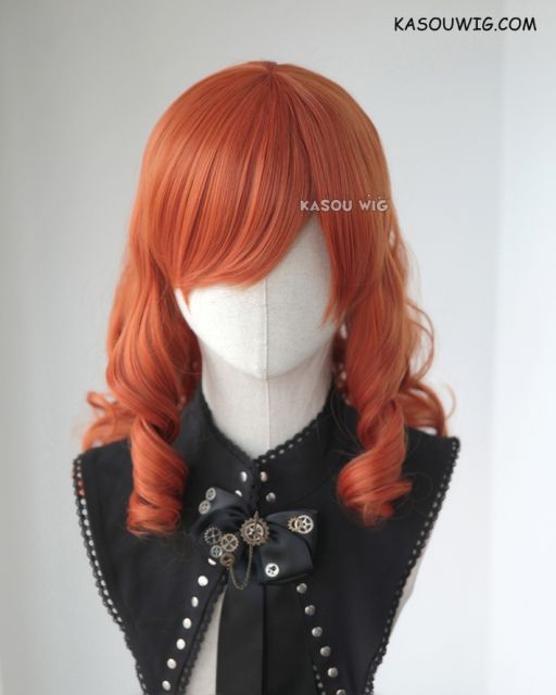 Fire Emblem Echoes Shadows of Valentia Celica medium orange curly wig with short bangs 55cm